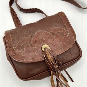 Tribeca Chestnut Brown Crossbody Bag Fringed Boho Leather Made in India